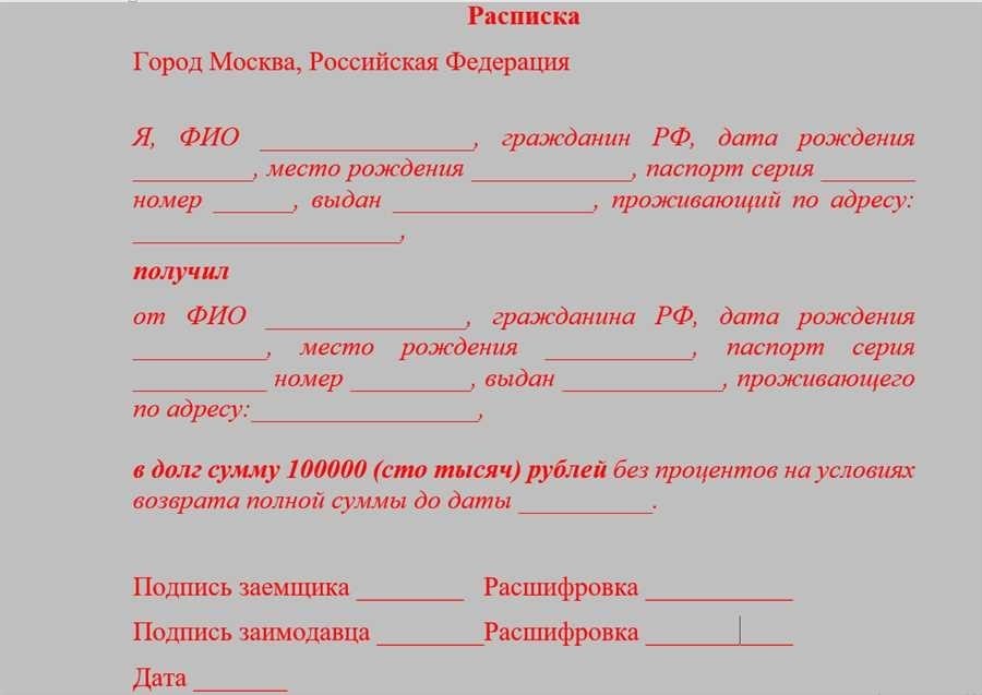 Расписка в получении денежных средств в долг все необходимые формы и правила